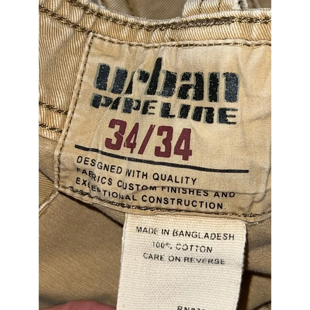Urban Pipeline Mens Cargo Pants 34x32 Tan Khaki Cotton Straight Leg Y2K style